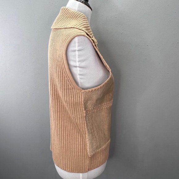 Designers Studio Originals Leather Knit Sweater Vest Zip Front M Tan Boho Hippie - Picture 4 of 5